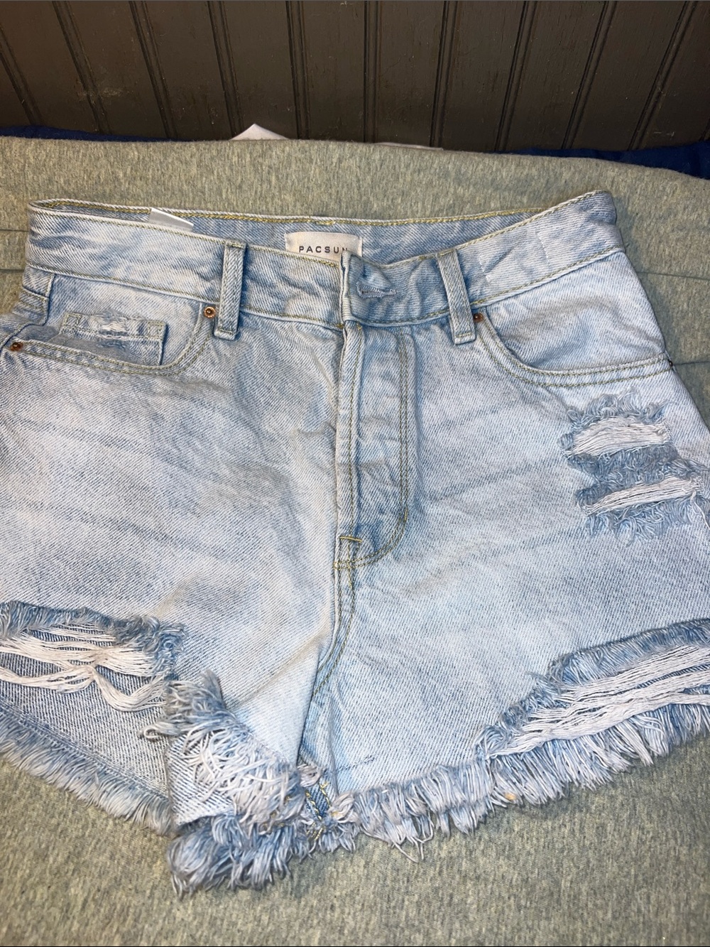 PacSun HigRise Festival Light Blue Distressed Denim Shorts